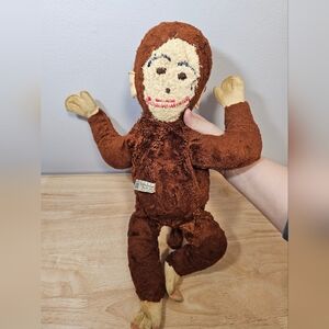VTG 1940's Knickerbocker Sleepy Head Monkey 18" Plush Stuffed Animal (Repaired)